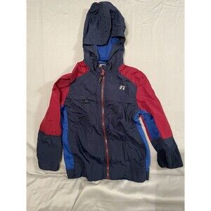 Russell Lined Windbreaker Jacket Boys Small 6/7 Navy Red Full Zip Good